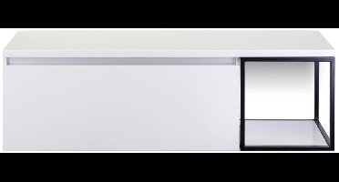 Frozen Badmeubelset 140 cm - Greeplijst in Kleur - Zwart Frame - Wastafelbovenblad Wit Hoogglans