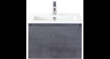 Frozen Badmeubelset 60 cm - Greeplijst in Kleur - Beton Antraciet - Keramische Wastafel Wit 1 Kraangat