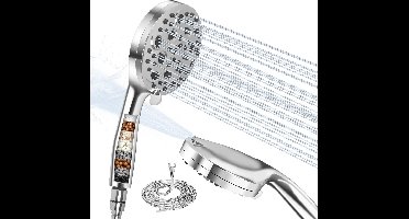 Boraboi® Waterbesparende douchekop met tien standen en 1,5 meter slang,Zilver,26,5*12,5 cm