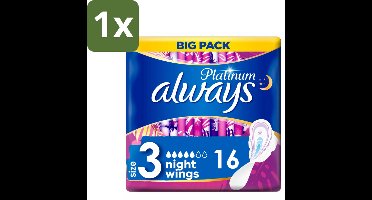 1 x Always Maandverband Platinum Ultra Night 16 stuks per verpakking - Maandverband Nacht - Nachtbescherming - Maandverband Voor Nacht - Maandverband Ultra Night - Maandverband Met Vleugels