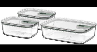 Mepal Glazen Vershouddoos set EasyClip - 2x 700 + 1500 ml - Glazen vershoudbakjes met schuifsluiting - Geschikt voor magnetron, (stoom)oven, koelkast en vriezer - Nordic sage