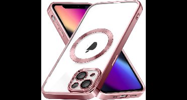 Hoesje Geschikt voor iPhone 13 Magsafe hoes backcover – Lens beschermer – Transparant / Rosegoud
