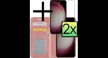 Hoesje - Met 2x Screenprotector - Geschikt voor Samsung Galaxy S23 Plus - Luxe Pasjeshouder - Bookcase Portemonee - Flip Case - Kunstleer Book Case - Flipcase Hoes - Book Cover - Walletcase - Portemonneehoes - Rosé goud