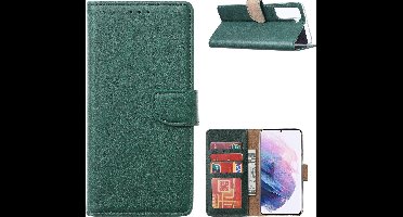 Hoesje Geschikt Voor Samsung Galaxy S21 Ultra Hoesje Geschikt Voor Samsung Galaxy S21 Ultra Portemonnee bookcase met Pasjeshouder - Groen