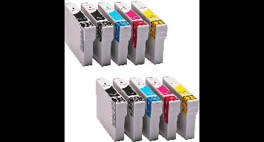 Set 10x ABC huismerk cartridge geschikt voor Epson Stylus BX305F BX305FW Plus T22 L350 L355 S22 SX125 SX130 SX230 SX235 SX235W SX420W SX425W SX430W SX435W SX438W SX440W