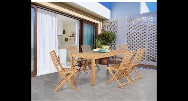 FSC Eucalyptus Tuintafel Met 6 Klapstoelen - 160 x 90 x 74 cm - Bruin