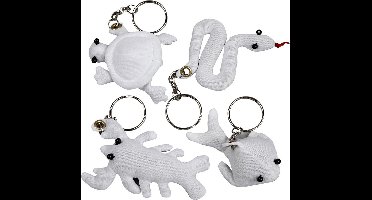 Figuren van textiel met sleutelhanger, afm 4-8 cm, wit, 4 stuk/ 1 doos