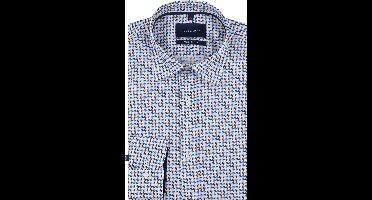Suitable Overhemd Construct Print Blauw - Maat 40 - Heren - Overhemden Formeel