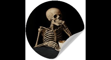 WallCircle® - Behangcirkel 30x30 cm - Muurstickers Skelet - Koffie - Drinken - Schedel - Tafel - Muurcirkel woonkamer - Wandcirkel slaapkamer - Kamer decoratie zelfklevend - Muurdecoratie accessoires