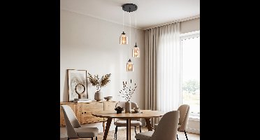 Hanglamp 3-lichts met amber glas - Kensi
