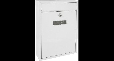 Perel Brievenbus met naamplaatje, Ibiza wandbrievenbus, wandmontage, met slot, deksel, afsluitbaar, incl. 2 sleutels, gegalvaniseerd staal, 36 x 26 x 8 cm, wit