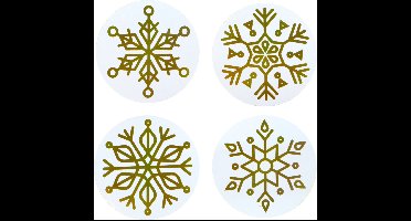 Etiket | Cadeauetiket | papier | IJskristallen | ∅45mm | wit/goud | rol à 500 stuks