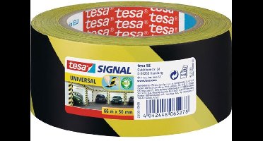 4x Tesa afzettape/markeertape geel/zwart 5 cm x 66 mtr - Afzettape/markeertape - Gevarenzone tape - Parkeerplaats/garage hoeken/muren aanduiden met tape