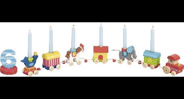 Happy Birthday trein: CIRCUSWERELD, met verwisselbare cijfers 1-6, hout
