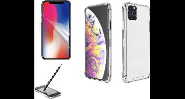 iPhone 11 / iPhone XR bumper case TPU & acryl + screenprotector + 2 in 1 stylus pen
