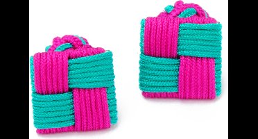 Manchetknopen - Zijden Knoop Vierkant met Groen en Paars