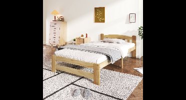 Massief houten bed - futonbed eenpersoonsbed - massief houten naturel bed met hoofdeinde en lattenbodems - jeugdbed volwassen bed - naturel 90x200 cm