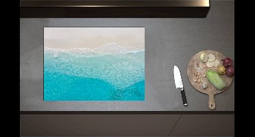 Inductieplaat Beschermer - Bovenaanzicht van Helderblauwe Oceaan met Golven - 71x52 cm - 2 mm Dik - Inductie Beschermer - Bescherming Inductiekookplaat - Kookplaat Beschermer van Wit Vinyl
