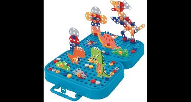 Eddy Toys Bouwset met Bouwdoos incl Speelgoed Boormachine - Constructiespeelgoed met 298 Onderdelen - Dinosaurus Speelgoed - Montessori Speelgoed Insteek Mozaiek - Educatief Speelgoed