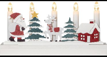 Star Trading LED kandelaar 'Billy', houten motieven Kerstmis, 5-vlam, batterij
