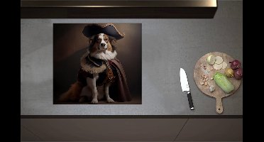 Inductieplaat Beschermer - Bruin met Zwarte Hond Verkleerd in Historisch Piraten Pak - 60x55 cm - 2 mm Dik - Inductie Beschermer - Bescherming Inductiekookplaat - Kookplaat Beschermer van Wit Vinyl