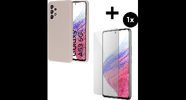 Mobiparts Silicone Cover hoesje geschikt voor Samsung Galaxy A53 (2022) 5G met 1 Screenprotector van Gehard Glas - Roze/Beige