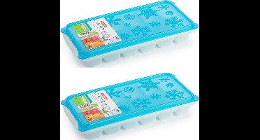 Plasticforte Tray met ijsblokjes - 2x stuks - ijsklontjes vormpjes - 12 vakjes - kunststof - wit/blauw