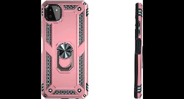Hoesje Geschikt Voor Samsung Galaxy A22 5G hoesje Hybrid Armor Anti-Shock hoesje Rose Goud - Galaxy A22 5G - A22 5G Hoesje kickstand Ring houder cover TPU backcover hoesje