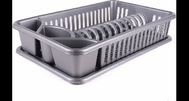 Benson Grijs kunststof afwasrek - ruimtebesparend ontwerp - met lekbak - 43 cm