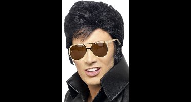 Elvis verkleed set pruik zwart en gouden Elvis bril voor heren - Rock and Roll thema uit de jaren 50 en 60