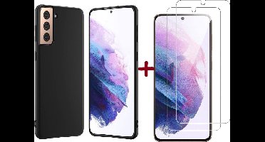 Hoesje Geschikt Voor Samsung Galaxy S21 Plus hoesje - Zwart TPU case - Hoesje Geschikt Voor Samsung Galaxy S21 Plus backcover Soft TPU case Met S21 Screenprotector - 2 Pack