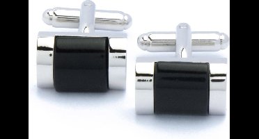 Manchetknopen - Rechthoek Bol met Zilver en Zwarte Steen