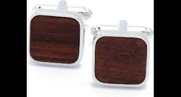 Manchetknopen - Hout met Zilver Rondom Vierkant