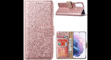 Hoesje Geschikt Voor Samsung Galaxy S21 Hoesje Geschikt Voor Samsung Galaxy S21 Portemonnee BookCase - Kaarthouder & Magneetlipje Rose Goud