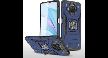 Hoesje Geschikt voor Xiaomi Redmi Note 9 5G/Note 9T 5G Hoesje - Heavy Duty Armor hoesje Blauw - Redmi Note 9 5G/Note 9T 5G hoesje 360-Degree hybride hoesje ringhouder