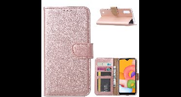 Hoesje Geschikt Voor Samsung Galaxy A01 Hoesje met Pasjeshouder - Rose goud