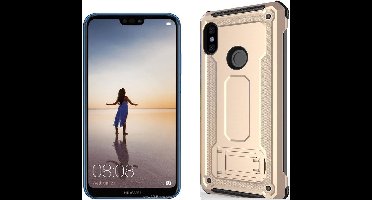 Ntech Hoesje Geschikt voor Huawei P20 Lite Armor hoesje met Kickstand - Goud