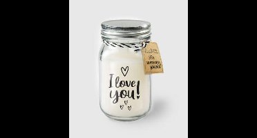 Kaars - I love you - Lichte vanille geur - In glazen pot - In cadeauverpakking met gekleurd lint