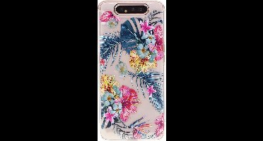 Shop4 - Samsung Galaxy A80 Hoesje - Zachte Back Case Bloemen en Palmbladeren