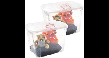 Plasticforte opberg kist met deksel - 2x - Multi Purpose Box - 75 liter - 60 x 42 x 43 cm - kunststof - transparant