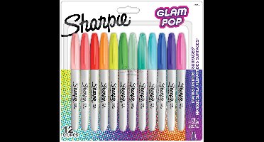 Sharpie Glam Pop Permanent Markers | Fijne Punt voor Gedurfde Details | Verschillende kleuren | 12 Markers