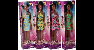 Modepop zomerjurk speelgoed pop met blaadjes - kleurrijke fashion doll.