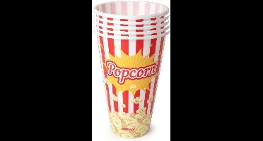 Plasticforte Popcorn bak - 4x - rood/wit retro print - kunststof - 12 x 18 cm - 1 liter - herbruikbaar