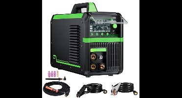 Lasmachine - Elektrode Lasmachine - Lasapparaat - Digitaal Inverterlassen - Draagbare MIG-lasser - HF - AC TIG - DC TIG - 2T - 4T - SPOT - ARC - 220V - IGBT - Groen/Zwart