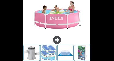 Intex Rond Frame Zwembad - 244 x 76 cm - Roze - Inclusief Zwembadfilterpomp - Filters - Grondzeil - Zwembadgids
