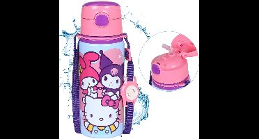 Hello Kitty Aluminium THERMISCHE FLES, mondstuk, WATERFLES met schouderband, voor meisjes 600ml