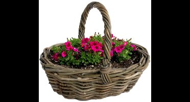 Van der Leeden Plantenmand met hengsel - bruin - 36 x 28 x 14 cm - rotan - gevlochten riet - plantenpot/bloempot