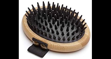 Mikki 6280003 Bamboe massagehandborstel voor het verharen van korte en middellange vachten, voor honden en katten, gemaakt van duurzaam bamboe, zachte verzorgingsborstel, 78 g, bruin