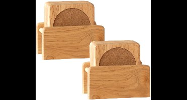 Set van 12x glazenonderzetters hout in houder 10 cm