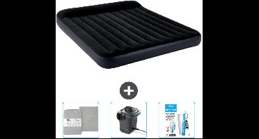 Intex Luchtbed - 2-Persoons - 183 x 203 x 25 cm - Donkerblauw - Inclusief Hoeslaken - Pomp en Reparatieset